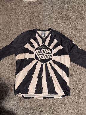 ICON Black and White Striped Jersey with Red Accent